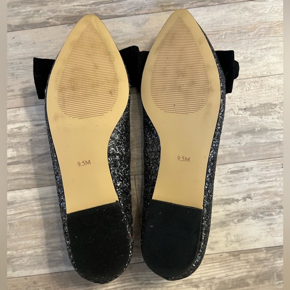 LOFT Silver Glitter Sparkle Flats with Black Velvet Bows - Picture 6 of 9